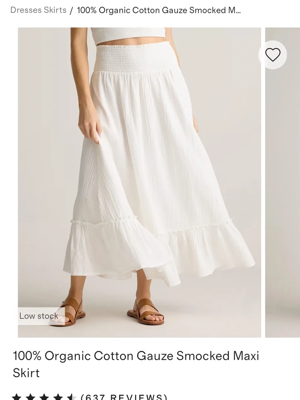 Quince White Midi Ruffle Hem Skirt Cotton - Picture 3 of 6